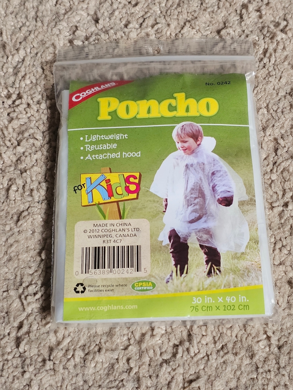 New! Coghlan's Kids Poncho - 30in X 40in - Reusable Lightweight & Attached Hood